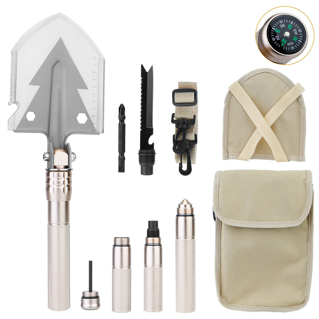 Military Folding Survival Shovel – 10-in-1 Multi-Tool with Fire Starter