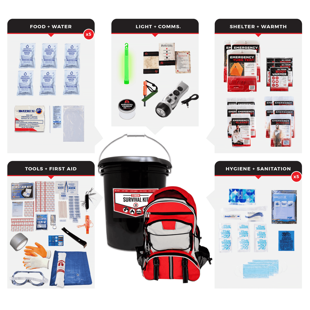5-Person 72-Hour Emergency Survival Bucket Kit
