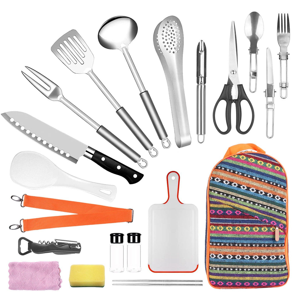 19-Piece Camp Kitchen Utensil Kit with Storage Bag