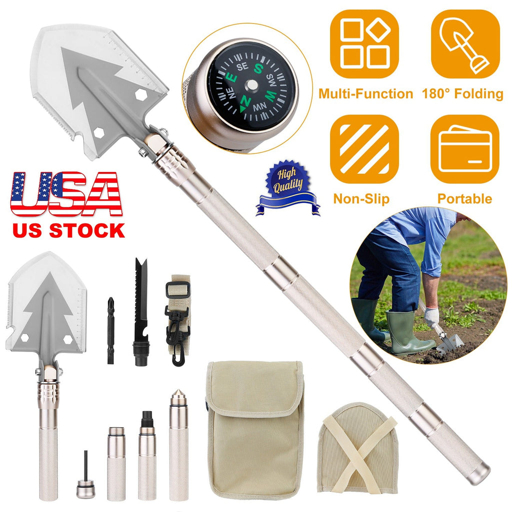 Military Folding Survival Shovel – 10-in-1 Multi-Tool with Fire Starter