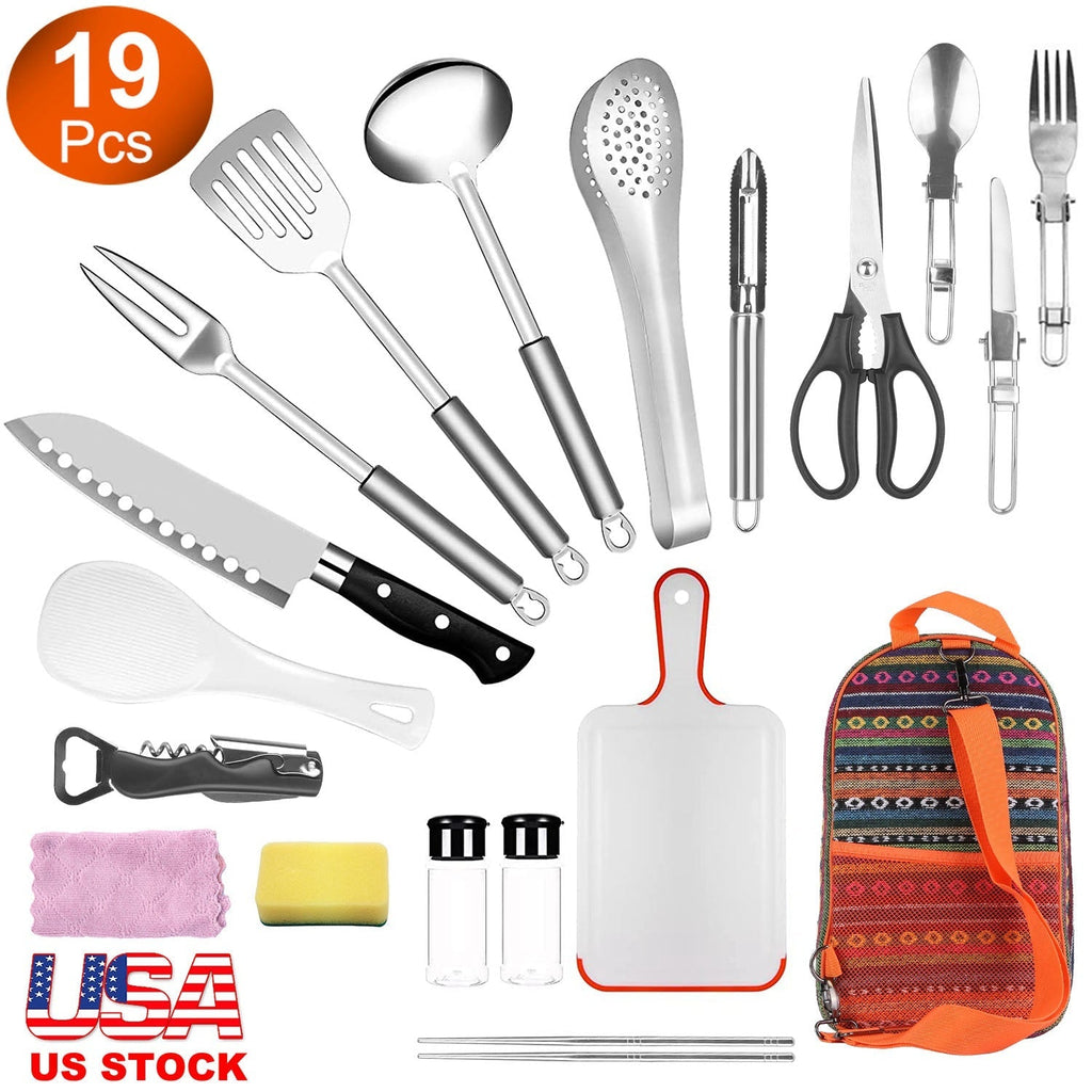 19-Piece Camp Kitchen Utensil Kit with Storage Bag