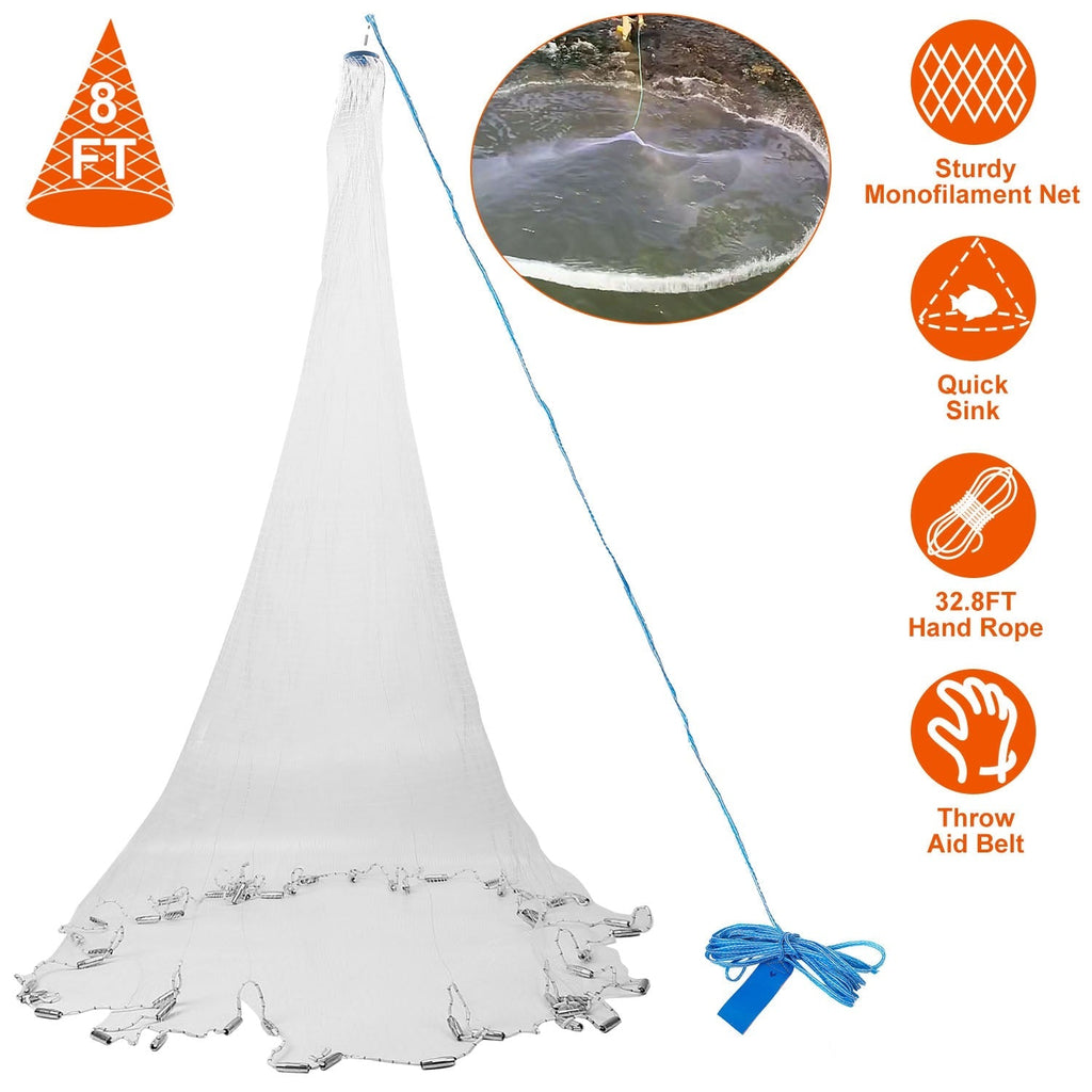 8 ft Bait Cast Net with Weighted Chain