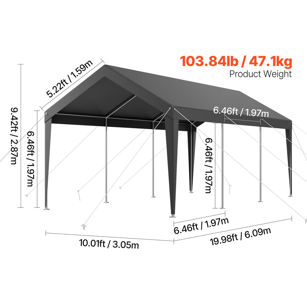 10x20 ft Heavy-Duty Portable Garage & Carport Shelter