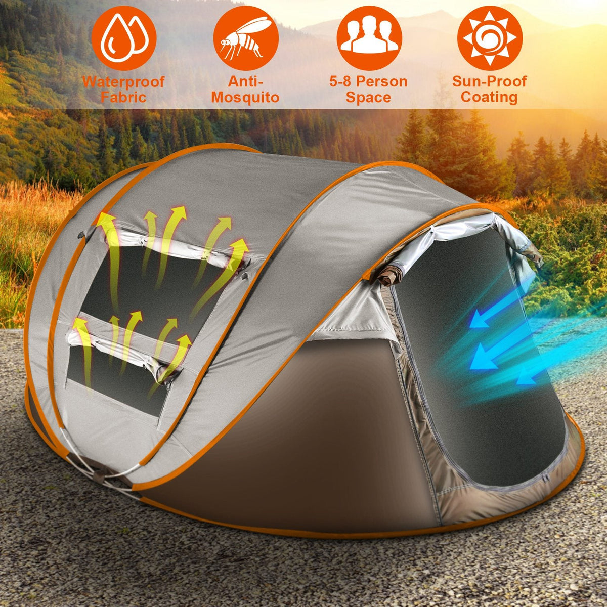 Instant Pop-Up Camping Tent – 3–4 or 5–8 Person, Waterproof