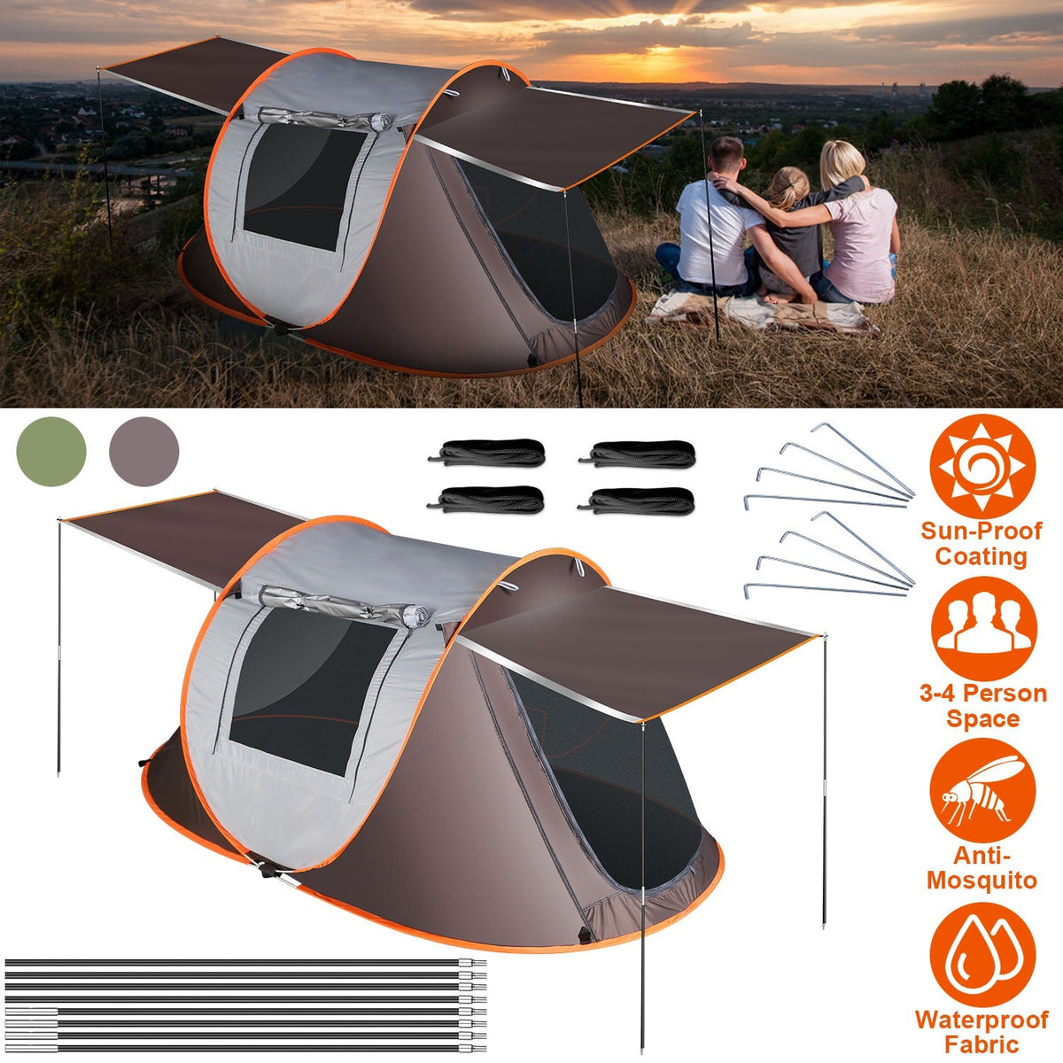 Instant Pop-Up Camping Tent – 3–4 or 5–8 Person, Waterproof