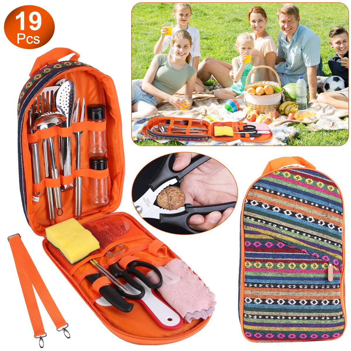 19-Piece Camp Kitchen Utensil Kit with Storage Bag