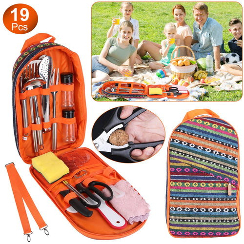 19-Piece Camp Kitchen Utensil Kit with Storage Bag