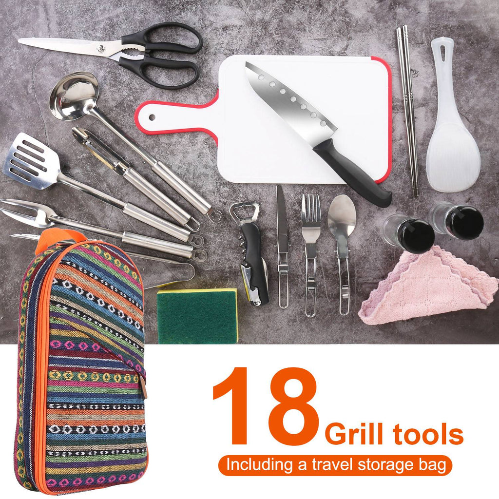 19-Piece Camp Kitchen Utensil Kit with Storage Bag