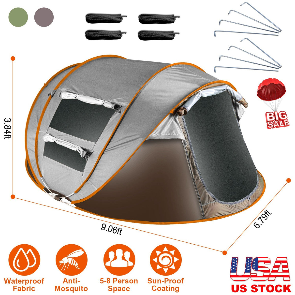 Instant Pop-Up Camping Tent – 3–4 or 5–8 Person, Waterproof