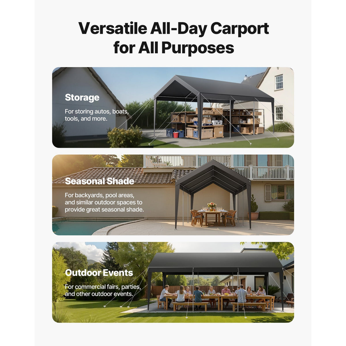 10x20 ft Heavy-Duty Portable Garage & Carport Shelter