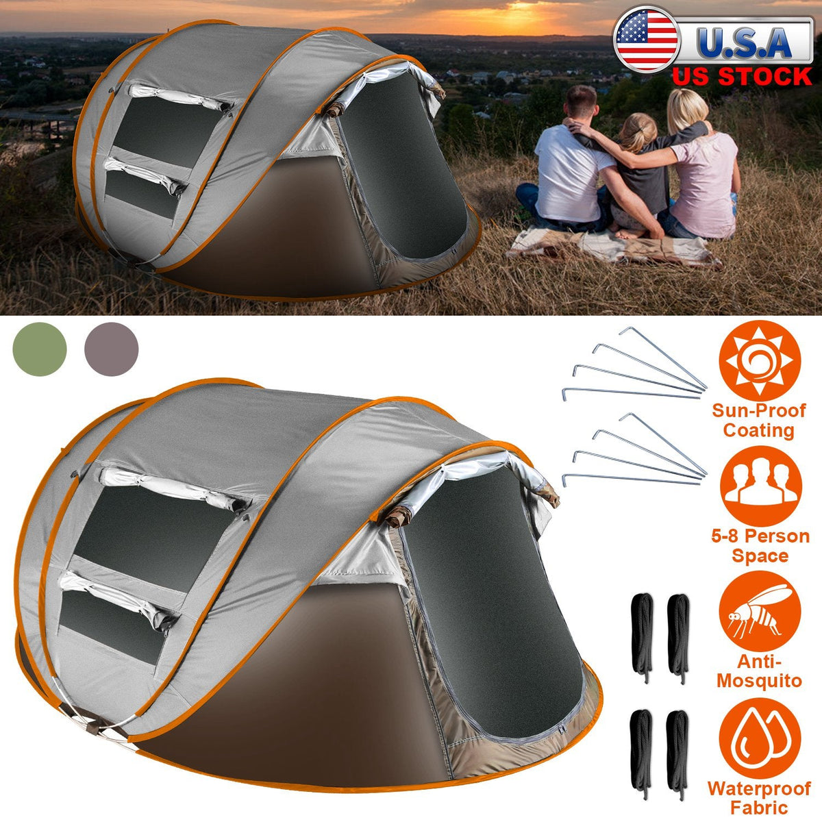 Instant Pop-Up Camping Tent – 3–4 or 5–8 Person, Waterproof