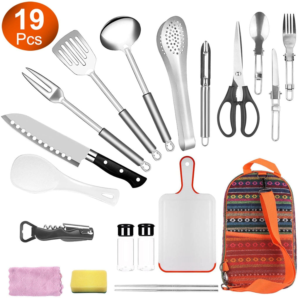 19-Piece Camp Kitchen Utensil Kit with Storage Bag