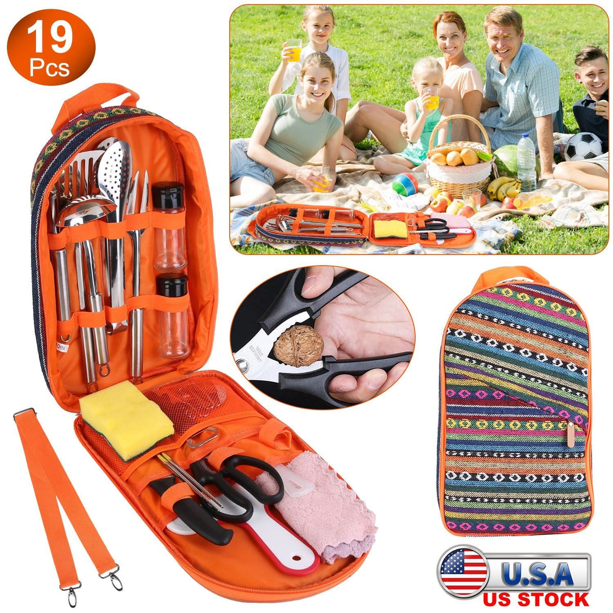 19-Piece Camp Kitchen Utensil Kit with Storage Bag