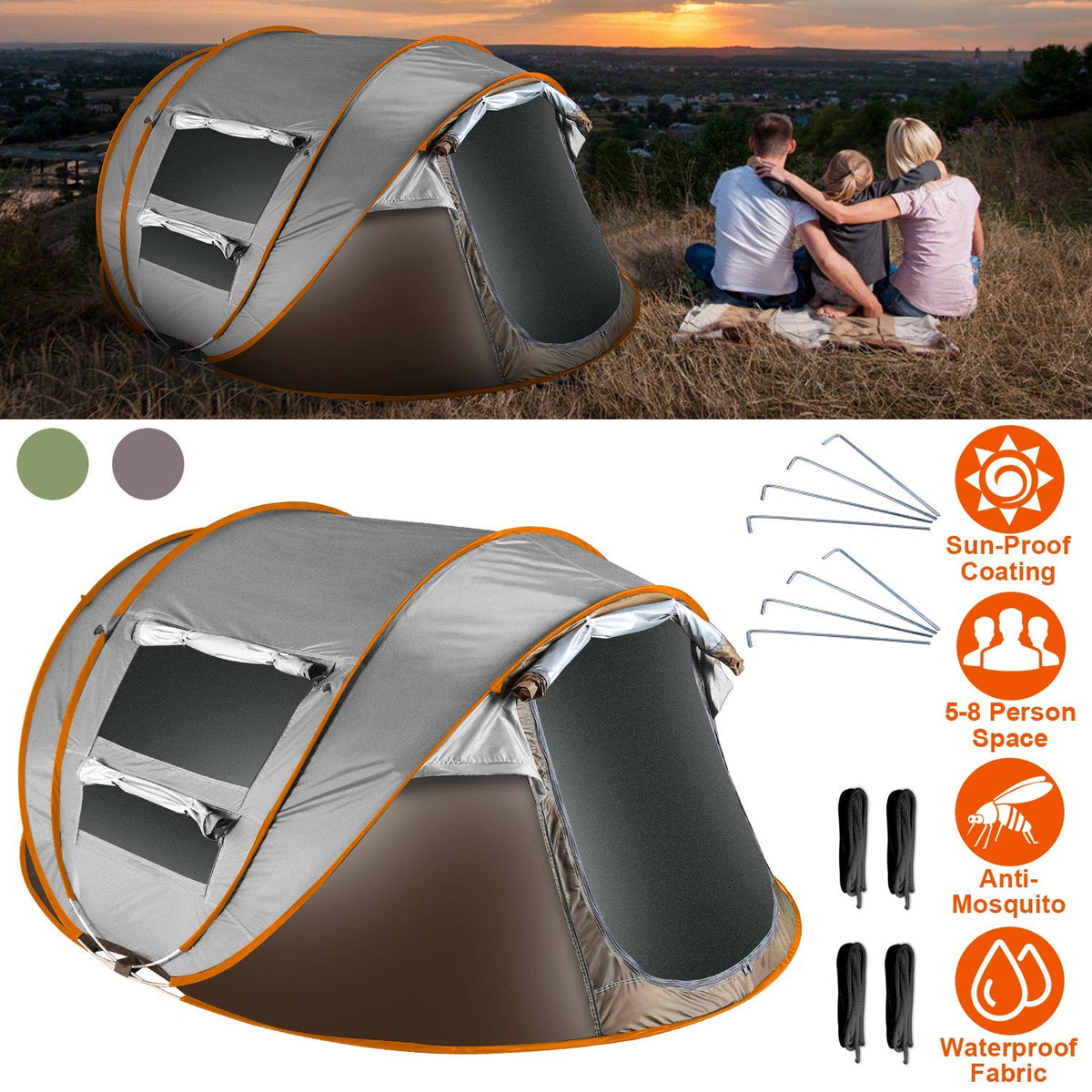 Instant Pop-Up Camping Tent – 3–4 or 5–8 Person, Waterproof