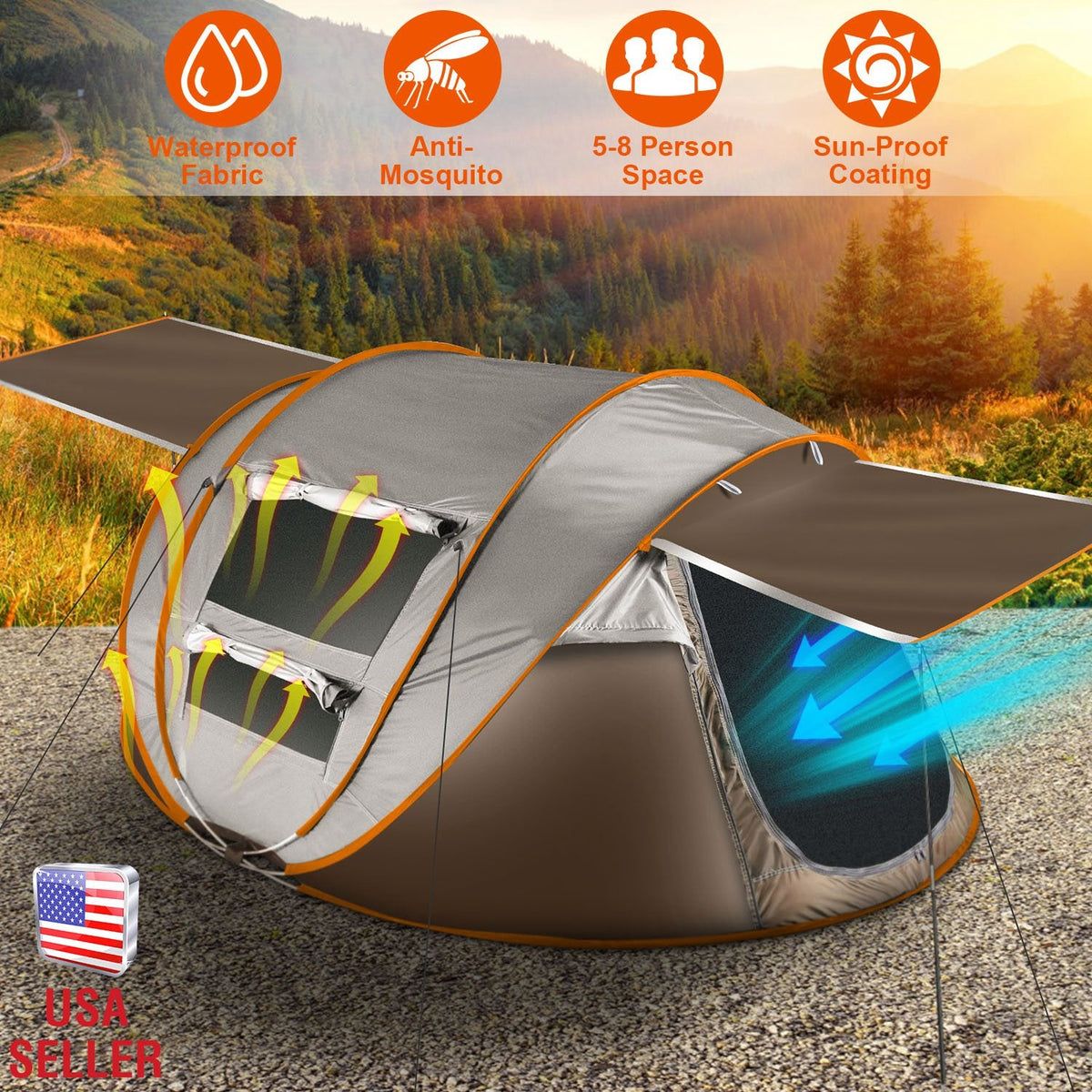 Instant Pop-Up Camping Tent – 3–4 or 5–8 Person, Waterproof