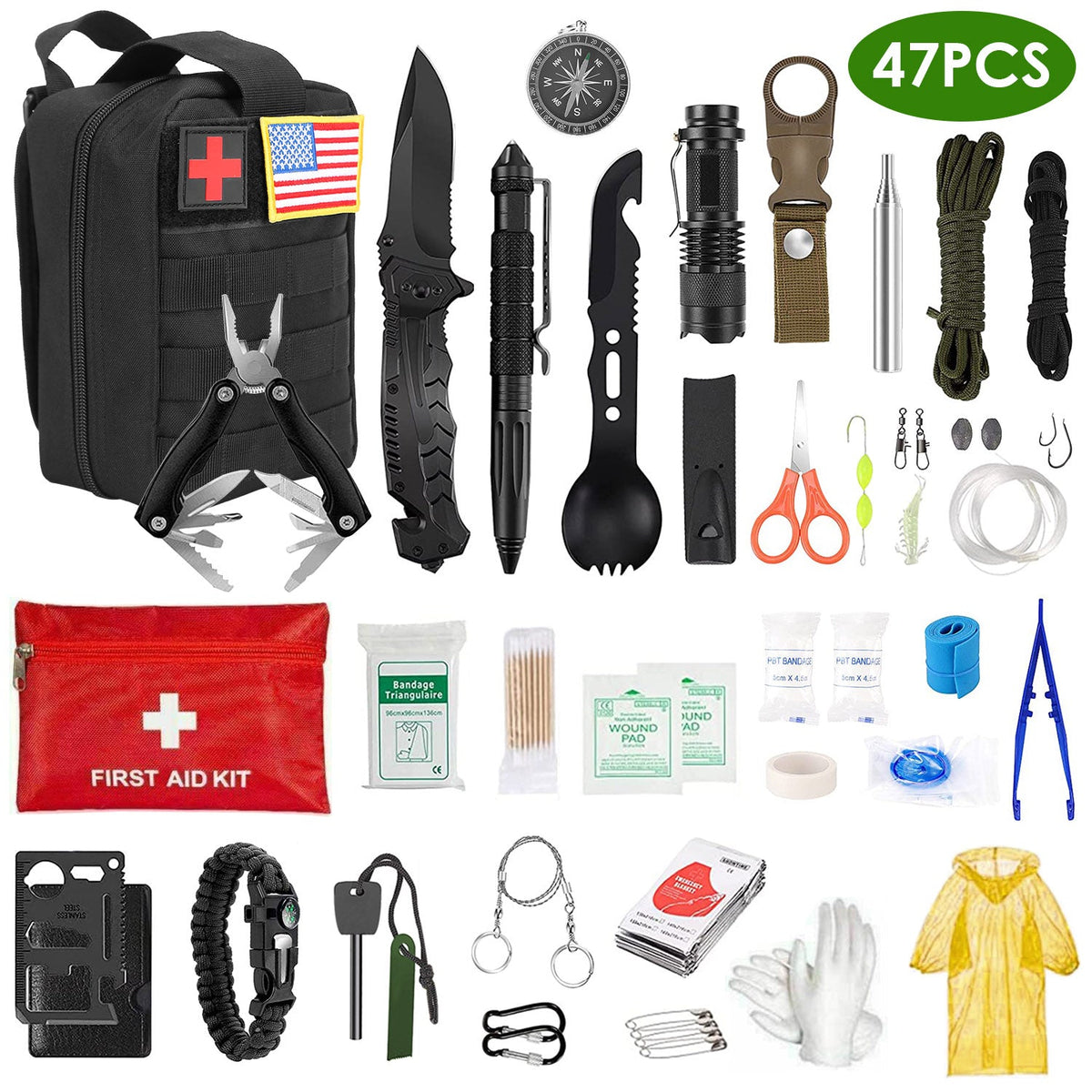 47-Piece Emergency Survival Kit with First Aid