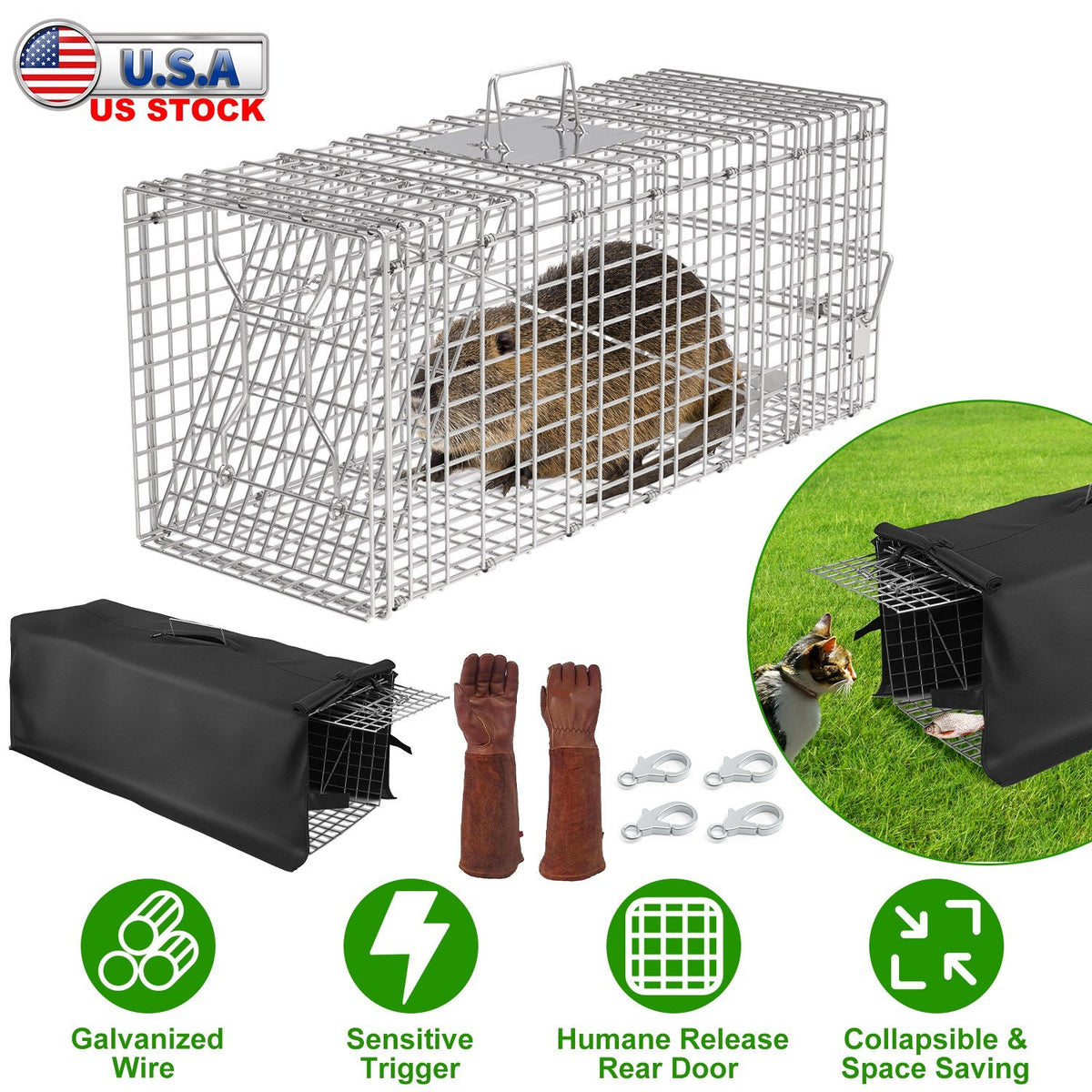 Humane Live Animal Trap with Waterproof Cover – 30.5"