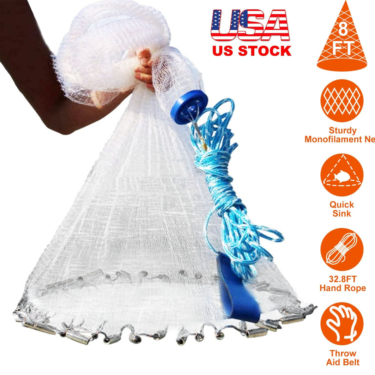 8 ft Bait Cast Net with Weighted Chain