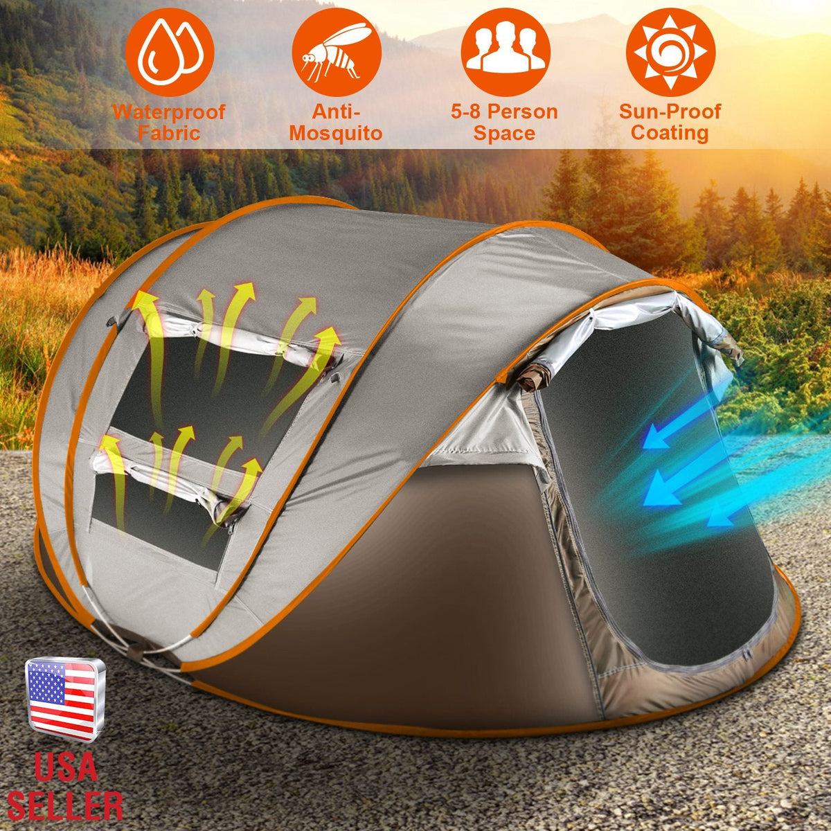 Instant Pop-Up Camping Tent – 3–4 or 5–8 Person, Waterproof