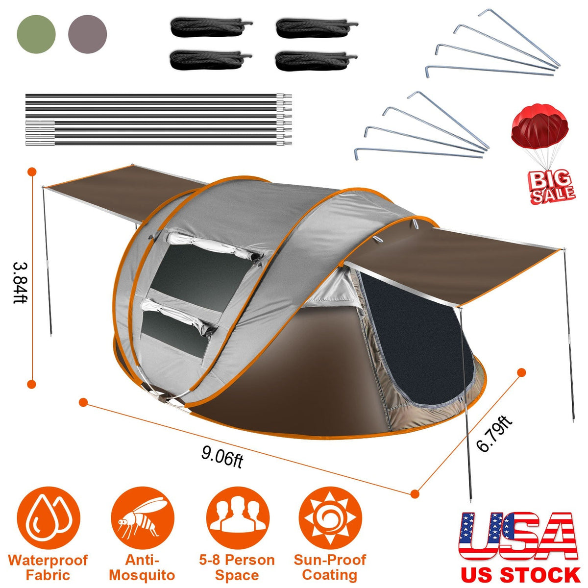 Instant Pop-Up Camping Tent – 3–4 or 5–8 Person, Waterproof
