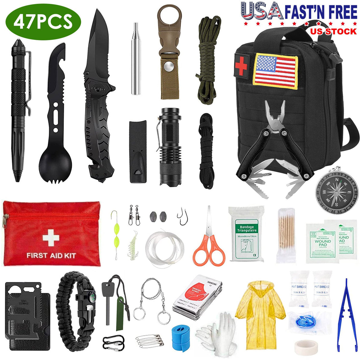 47-Piece Emergency Survival Kit with First Aid