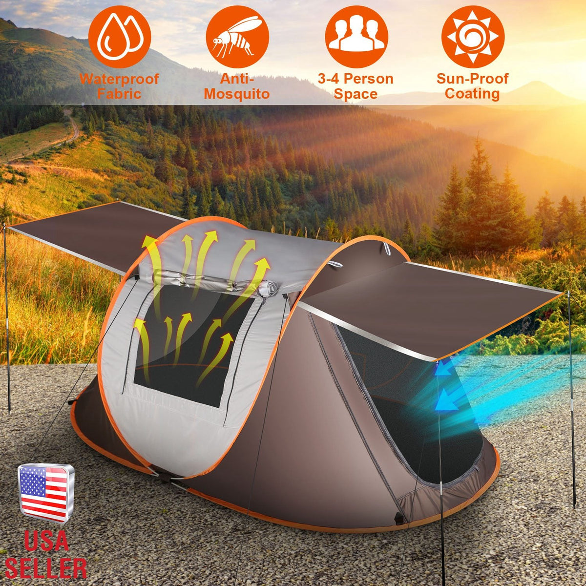 Instant Pop-Up Camping Tent – 3–4 or 5–8 Person, Waterproof