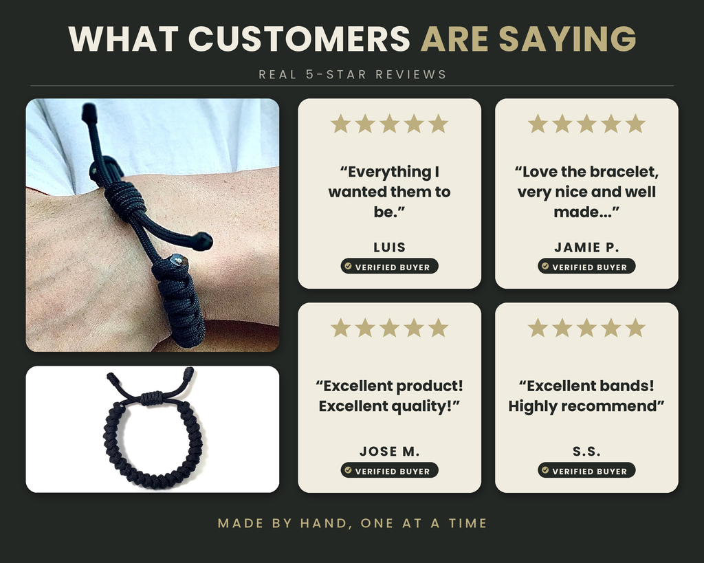 Jet Black 550 Paracord Bracelet – Handwoven in the USA