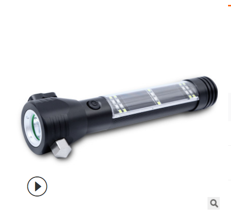 Solar Emergency Flashlight with Safety Hammer & Phone Charging