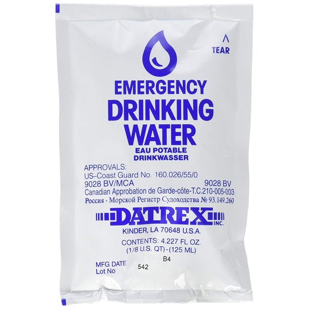 Datrex Emergency Water Pouches – Case of 64, USCG Approved