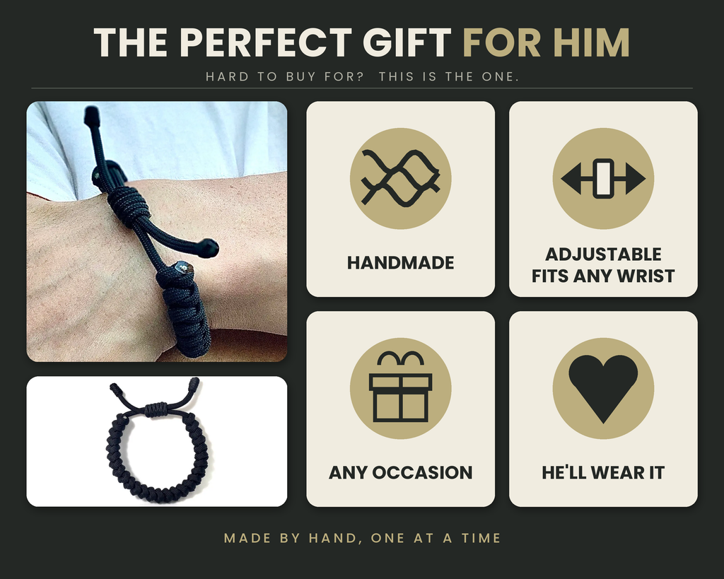 Jet Black 550 Paracord Bracelet – Handwoven in the USA