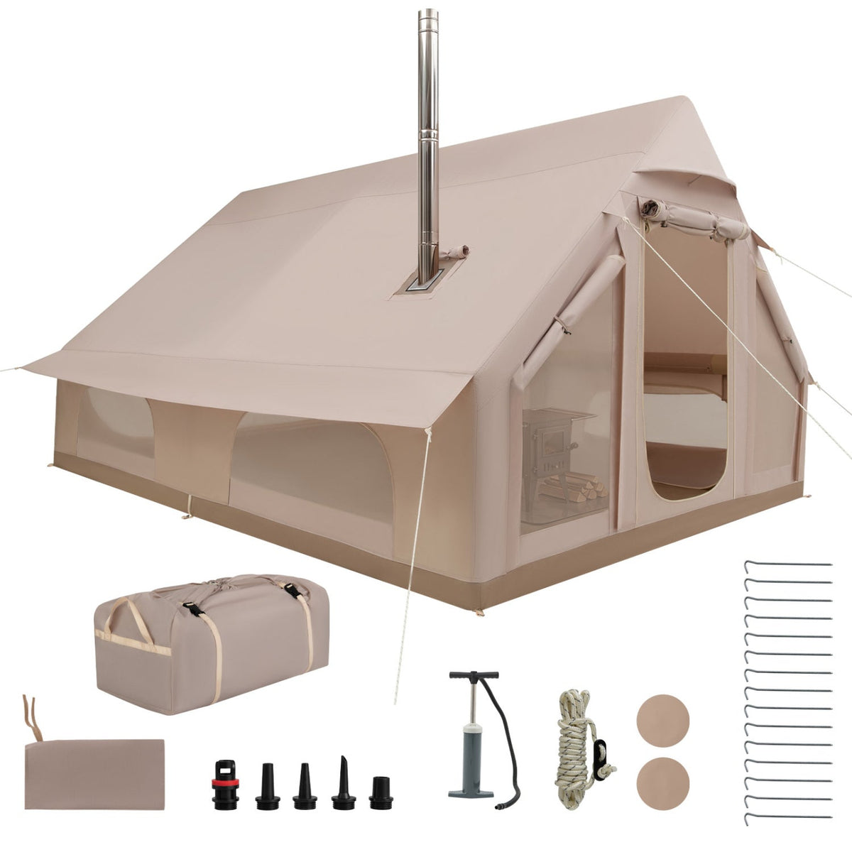 Inflatable 6–10 Person Camping Tent with Stove Jack