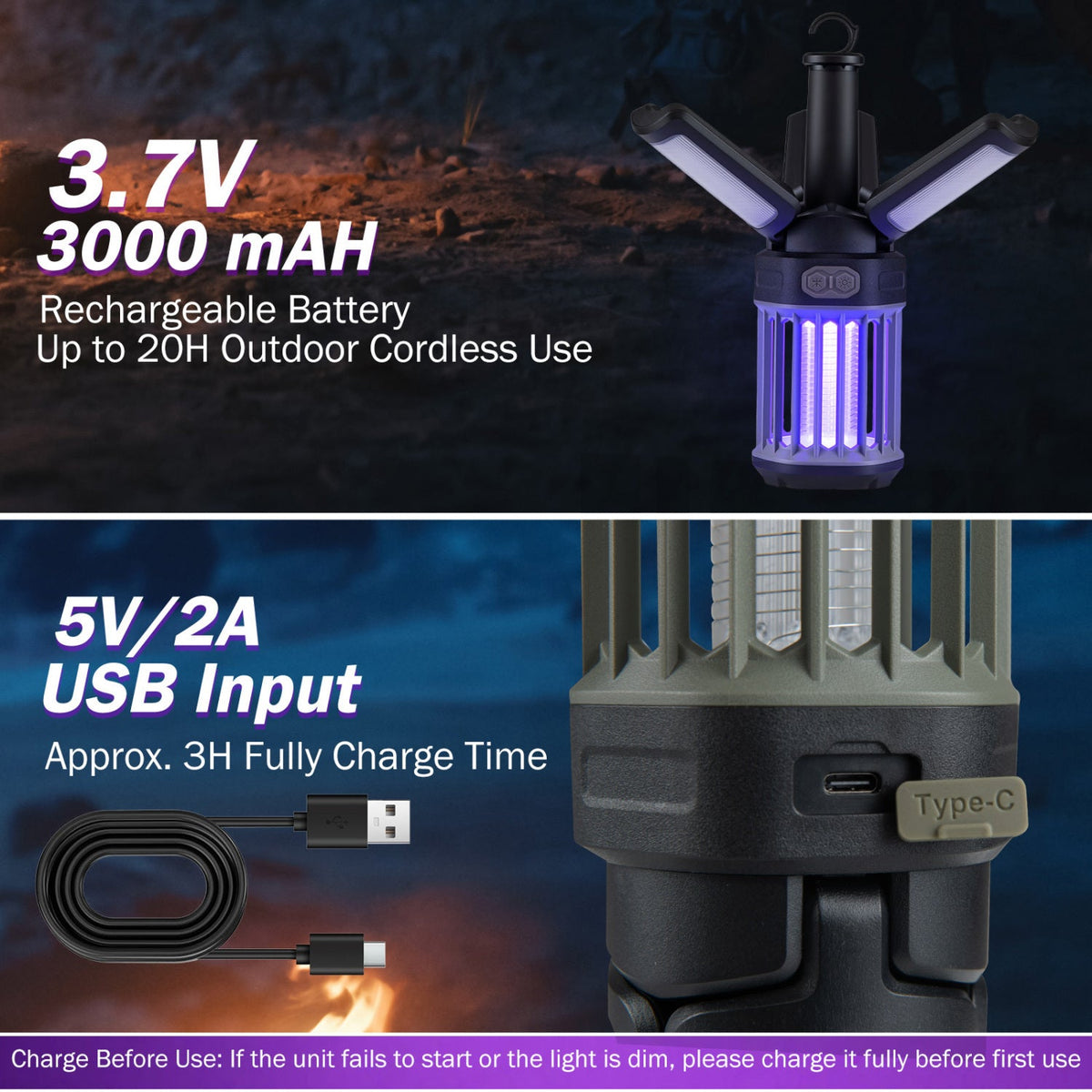 Rechargeable Bug Zapper Camping Lantern – 3 Modes, IPX6