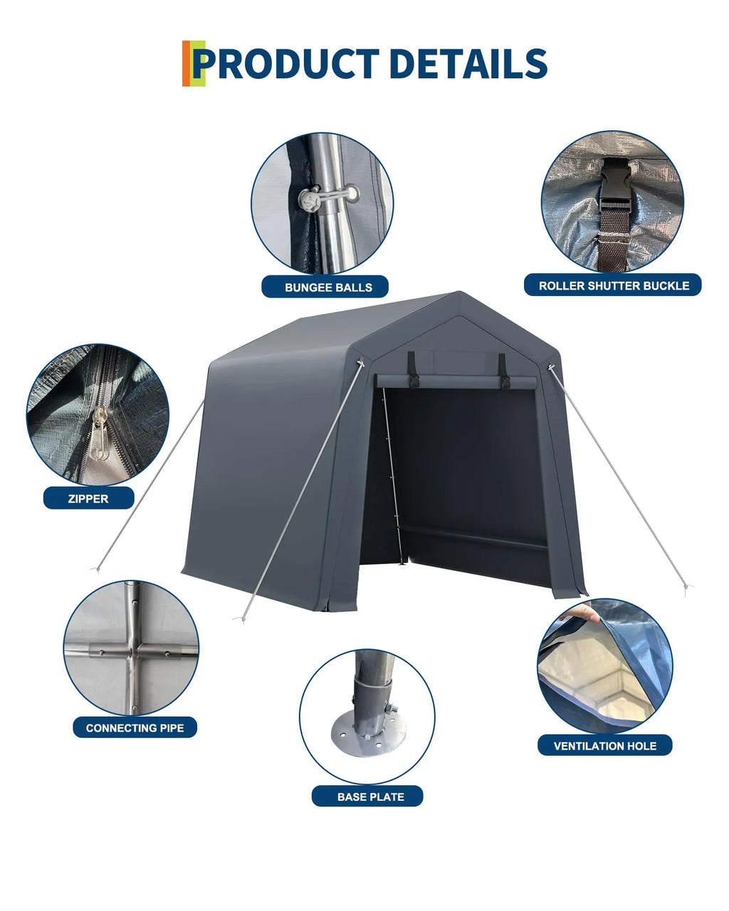 6x8 ft Heavy-Duty Portable Storage Shed – Steel Frame, Waterproof Cover