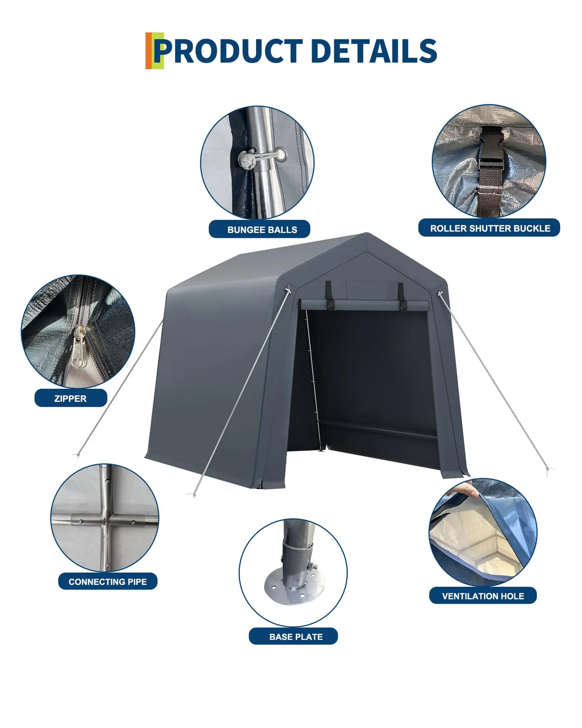 6x8 ft Heavy-Duty Portable Storage Shed – Steel Frame, Waterproof Cover