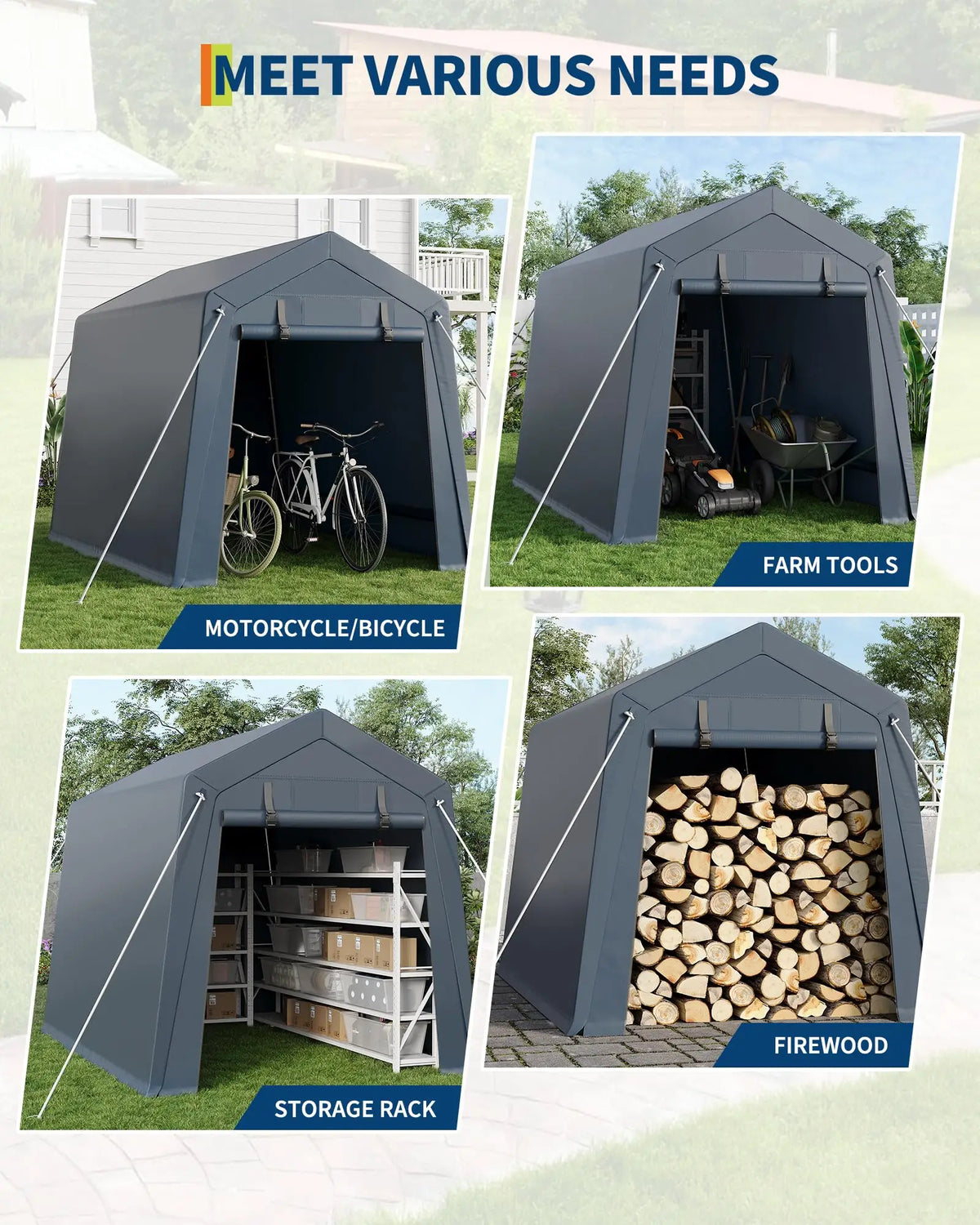 6x8 ft Heavy-Duty Portable Storage Shed – Steel Frame, Waterproof Cover
