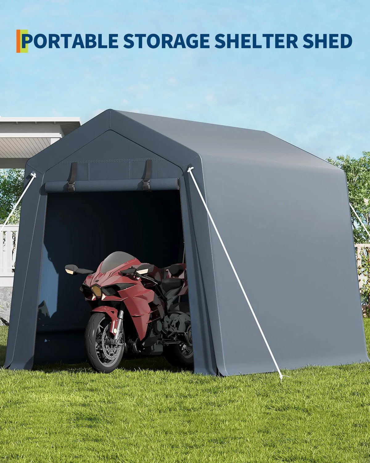6x8 ft Heavy-Duty Portable Storage Shed – Steel Frame, Waterproof Cover