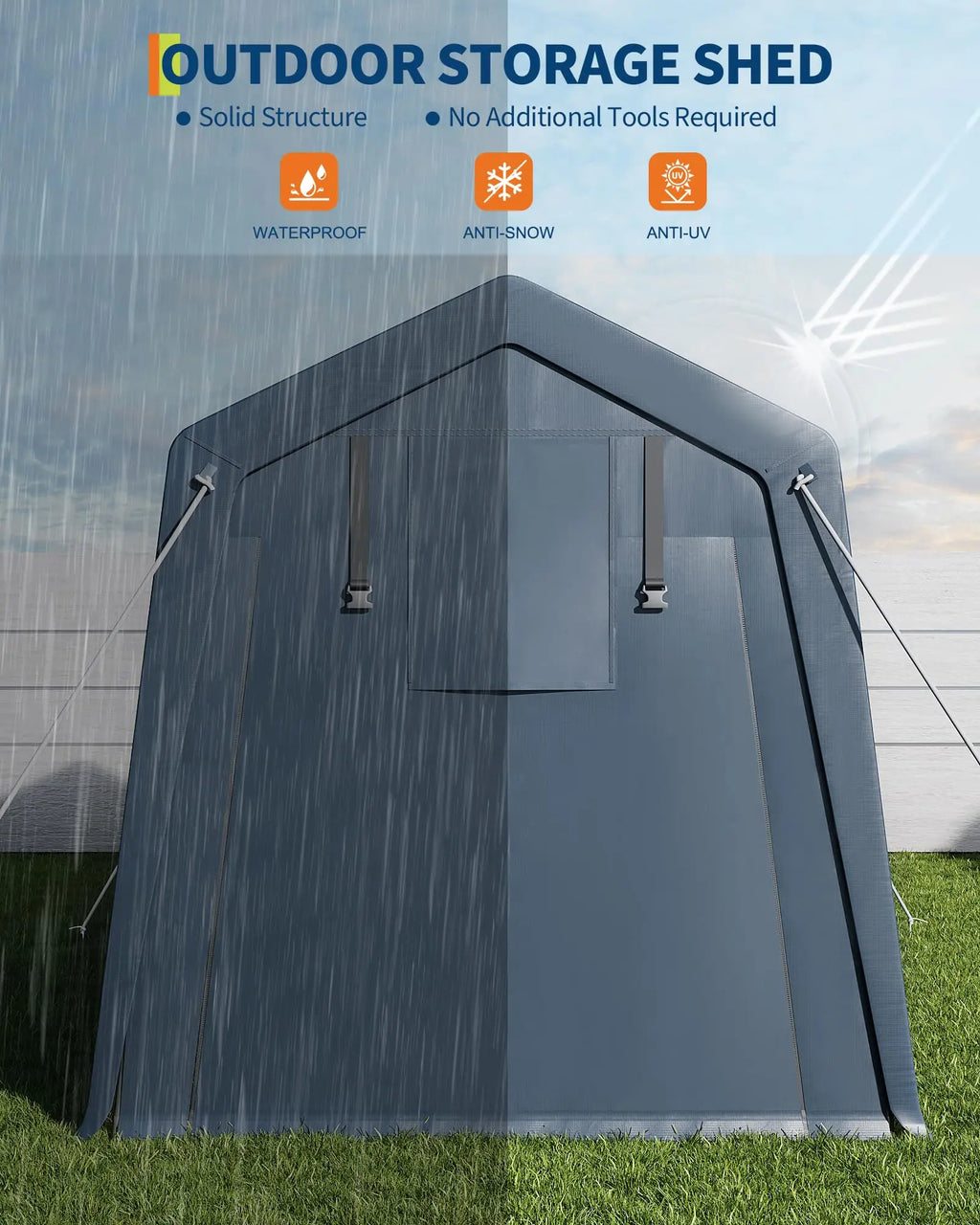 6x8 ft Heavy-Duty Portable Storage Shed – Steel Frame, Waterproof Cover