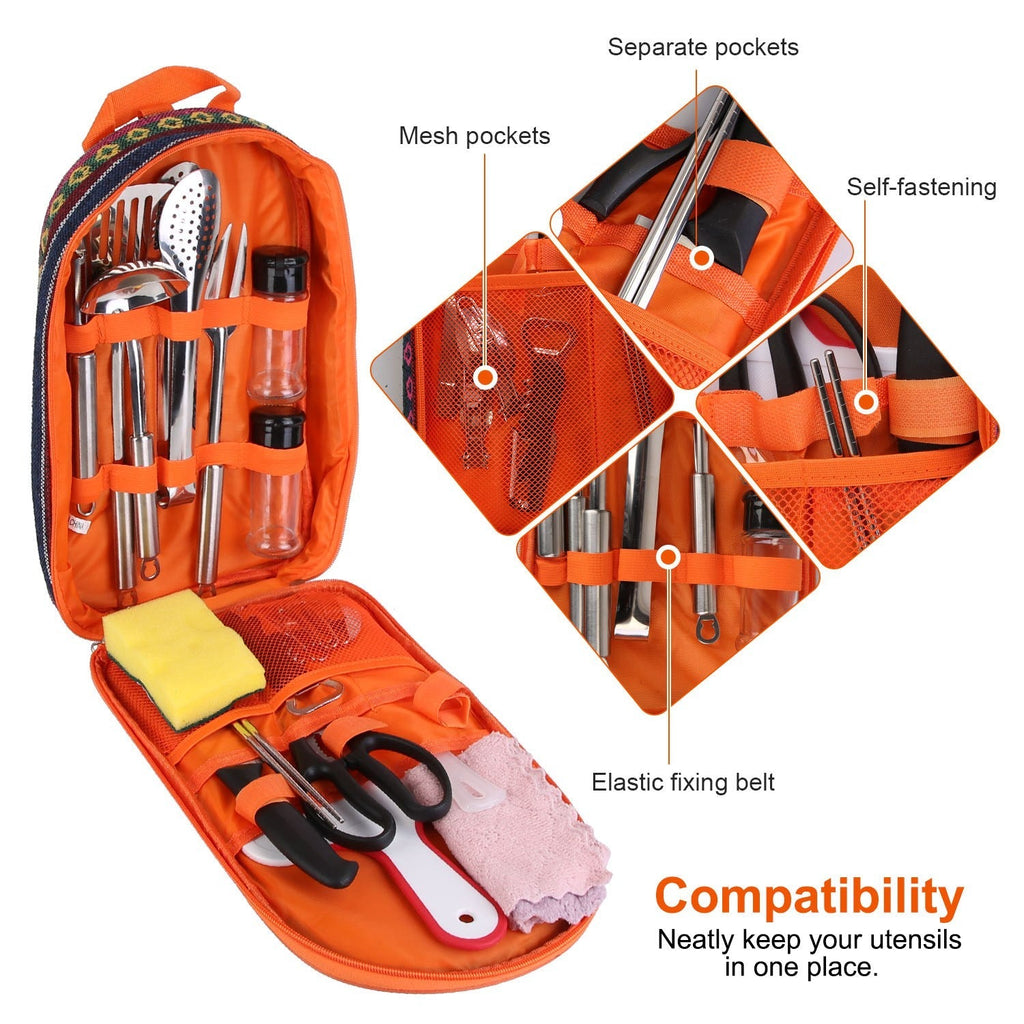 19-Piece Camp Kitchen Utensil Kit with Storage Bag