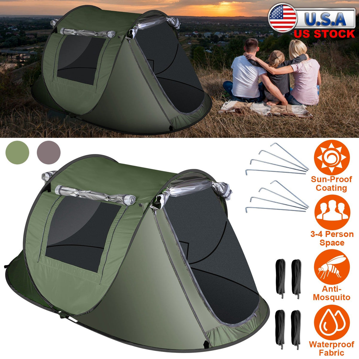 Instant Pop-Up Camping Tent – 3–4 or 5–8 Person, Waterproof