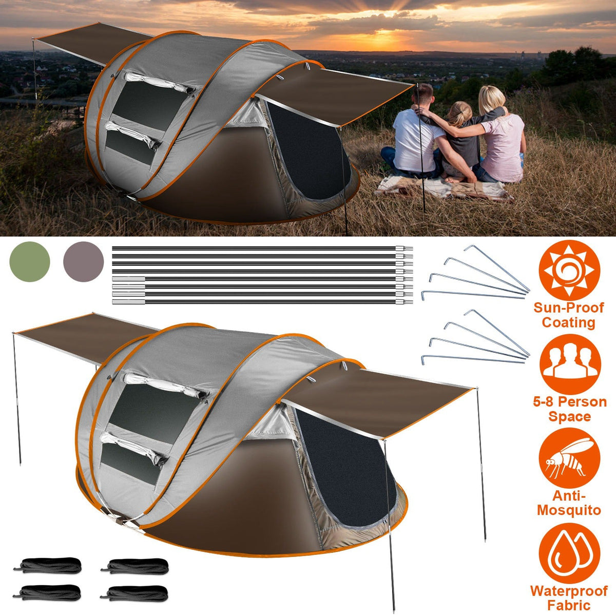 Instant Pop-Up Camping Tent – 3–4 or 5–8 Person, Waterproof