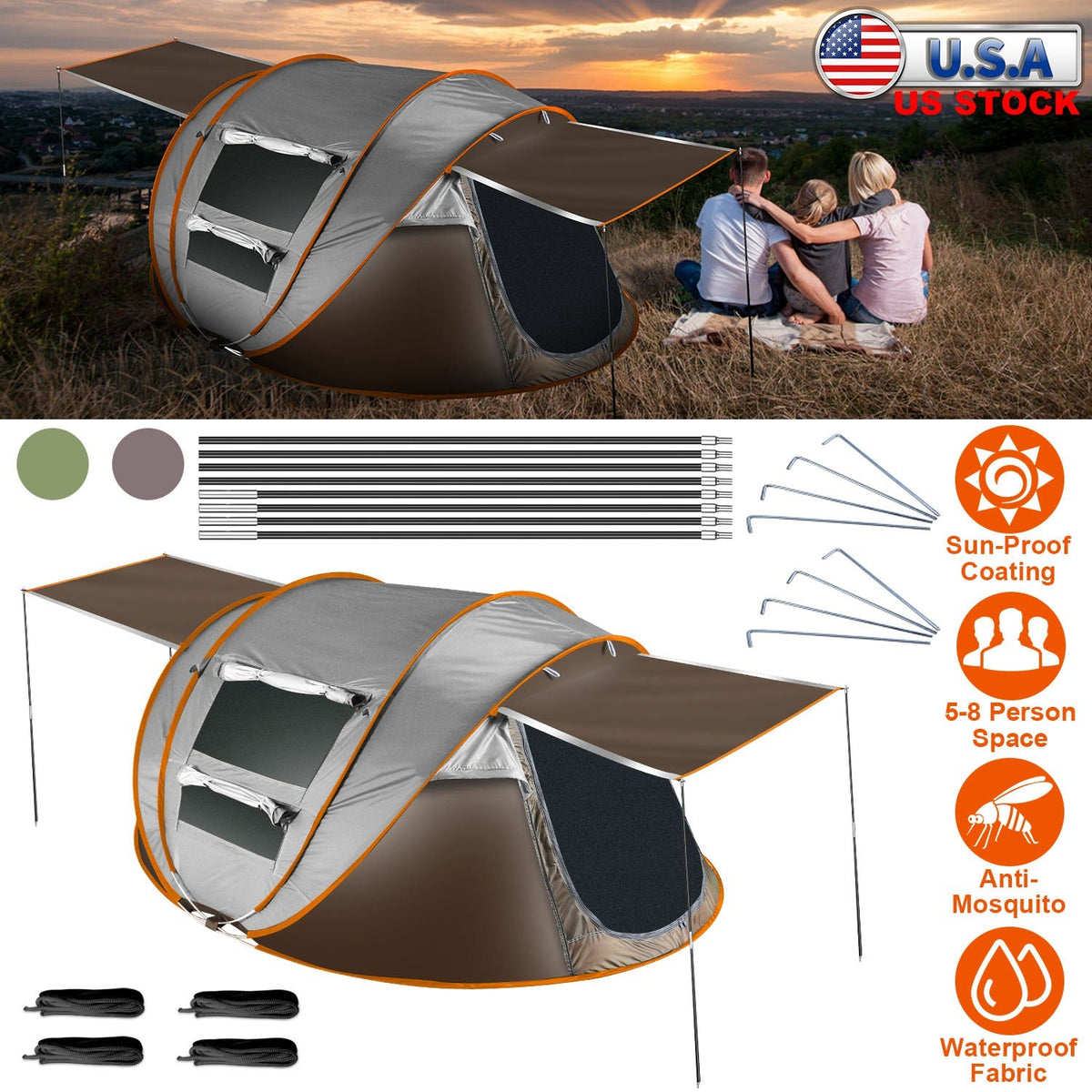 Instant Pop-Up Camping Tent – 3–4 or 5–8 Person, Waterproof