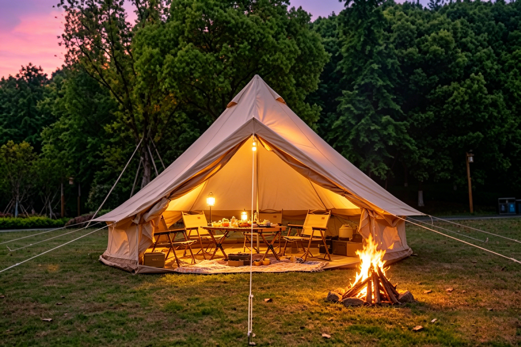 4–8 Person Oxford Bell Tent with Stove Jack – Beige or Green