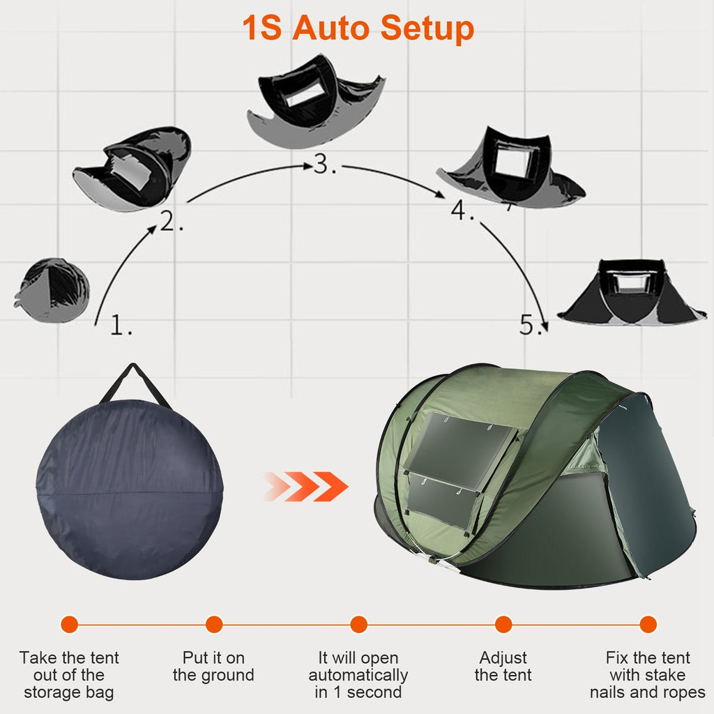Instant Pop-Up Camping Tent – 3–4 or 5–8 Person, Waterproof