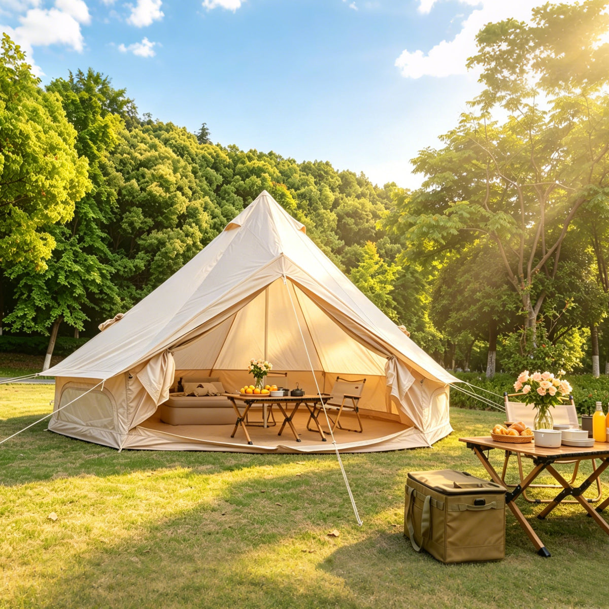 4–8 Person Oxford Bell Tent with Stove Jack – Beige or Green