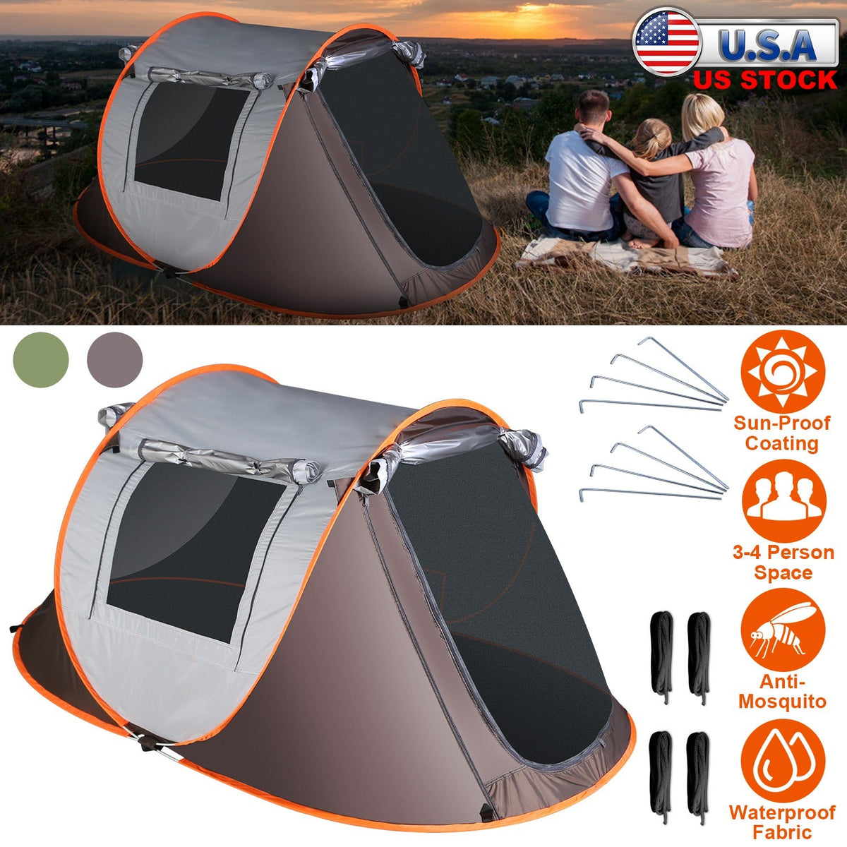 Instant Pop-Up Camping Tent – 3–4 or 5–8 Person, Waterproof
