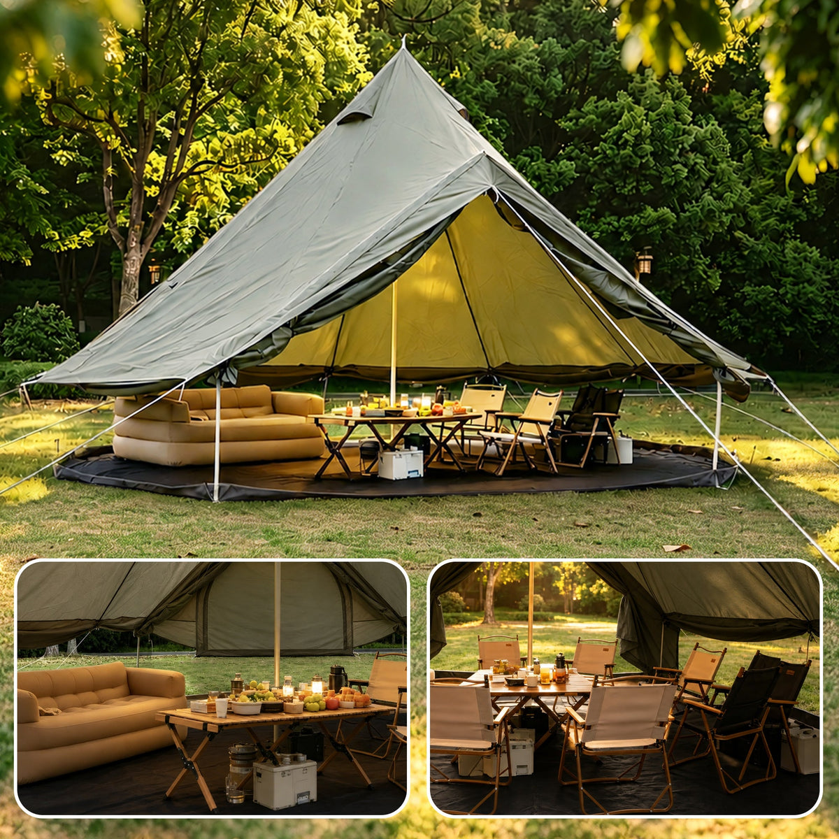 4–8 Person Oxford Bell Tent with Stove Jack – Beige or Green