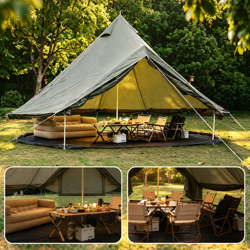 4–8 Person Oxford Bell Tent with Stove Jack – Beige or Green