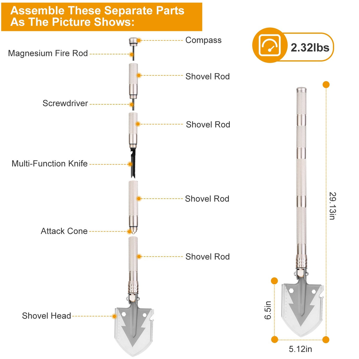 Military Folding Survival Shovel – 10-in-1 Multi-Tool with Fire Starter