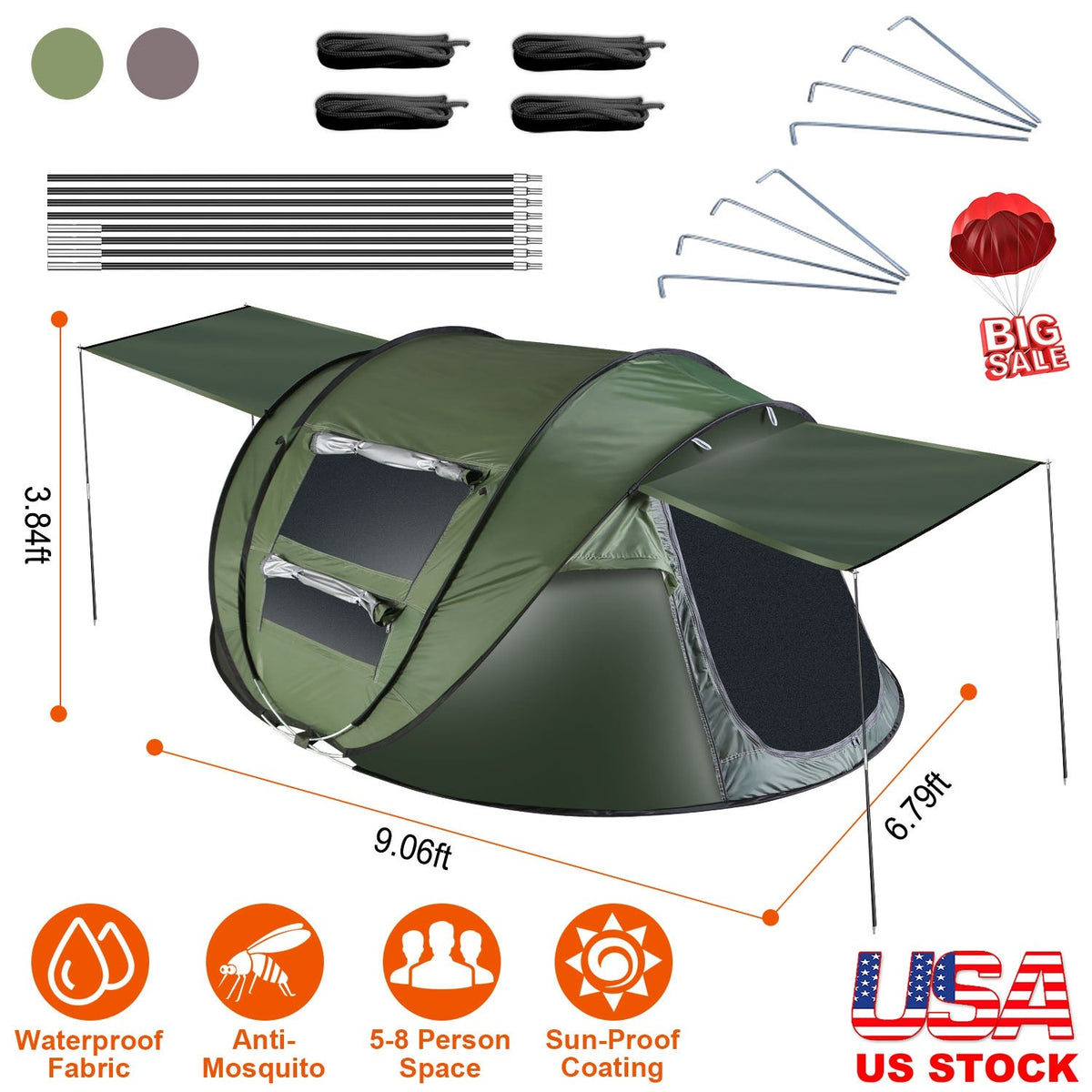 Instant Pop-Up Camping Tent – 3–4 or 5–8 Person, Waterproof