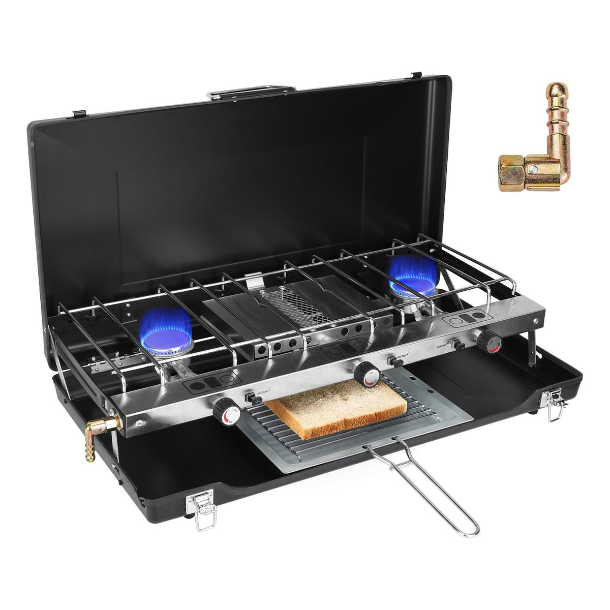 3-Burner Portable Propane Camp Stove – 20,500 BTU with Grill & Toast Tray